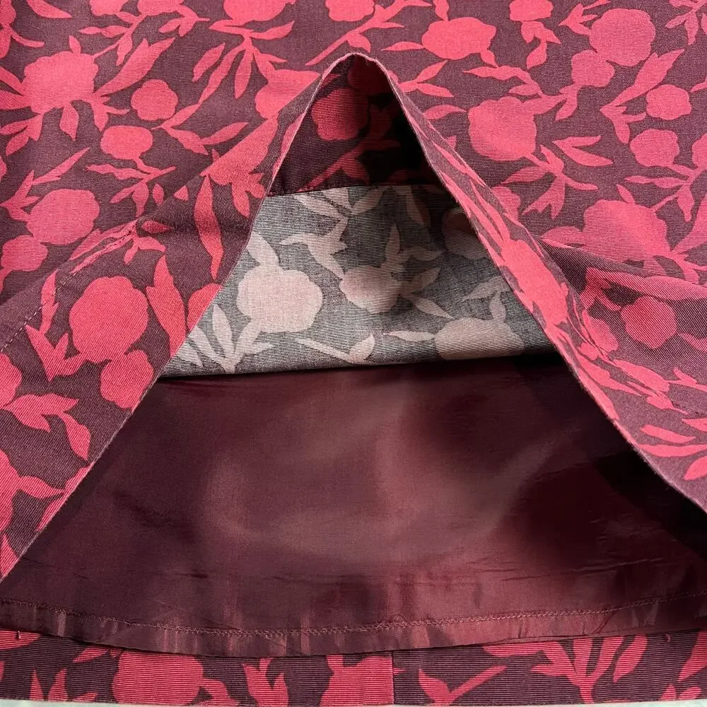Boden 100% Cotton Twill A-Line Skirt Burgundy Cranberry Floral Size 4